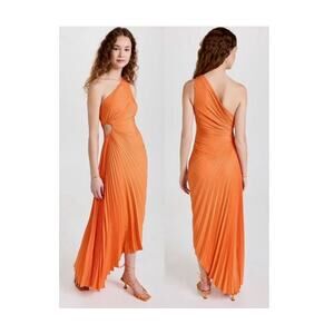 House of Harlow Dress Women L Orange Satin Pleated Wedding Guest Grecian Formal